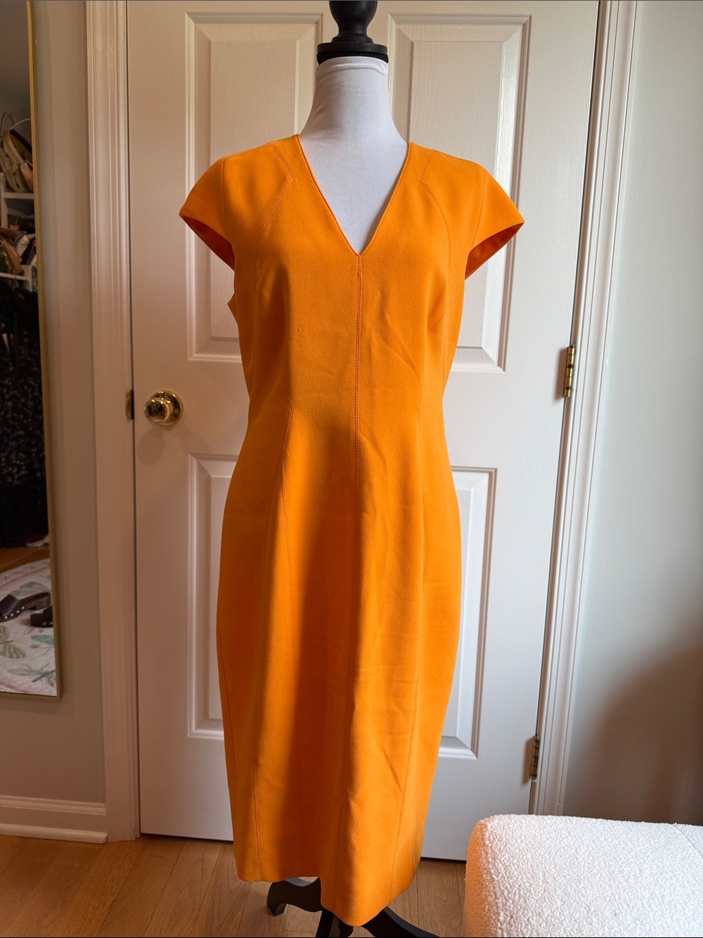 Karen Millen Vibrant Orange V-Neck Midi Dress